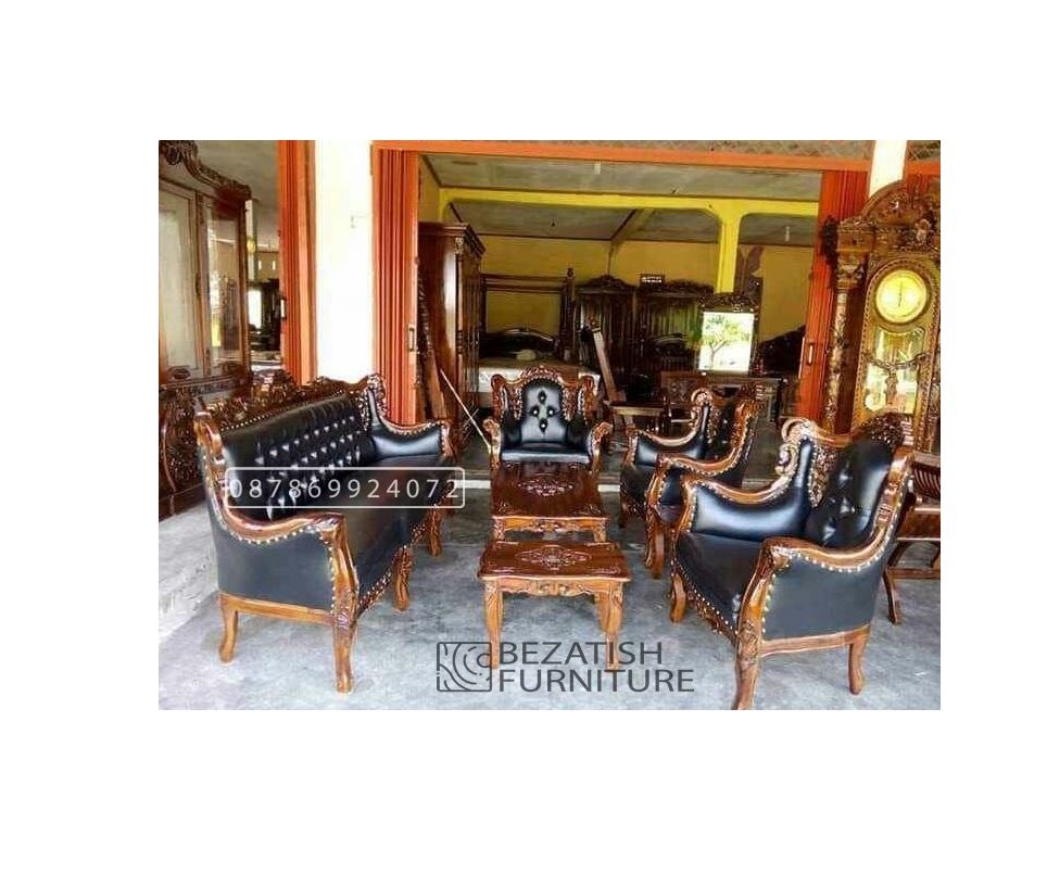 Kursi tamu sofa romawi ukiran klasik full set kayu jati perhutani